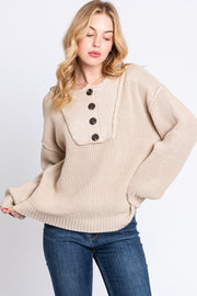 Beige Front Button Knit Sweater