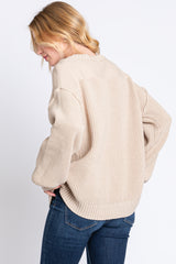 Beige Front Button Knit Sweater