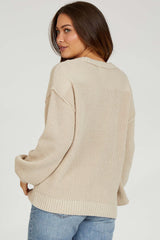 Beige Front Button Knit Maternity Sweater