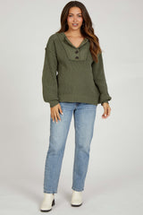 Olive Front Button Knit Maternity Sweater