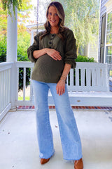 Olive Front Button Knit Maternity Sweater