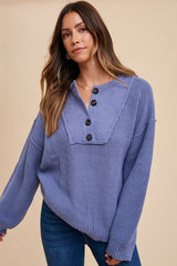 Periwinkle Front Button Knit Maternity Sweater