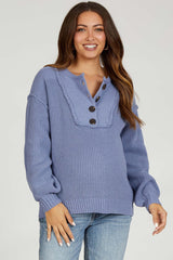 Periwinkle Front Button Knit Maternity Sweater