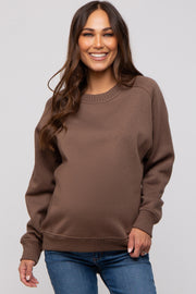 Brown Pullover Maternity Terry Crewneck