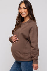 Brown Pullover Maternity Terry Crewneck