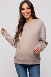 Taupe Pullover Maternity Terry Crewneck