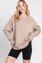 Taupe Pullover Maternity Terry Crewneck