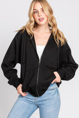 Black Front Zipper Hooded Maternity Sweater