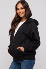 Black Front Zipper Hooded Maternity Sweater