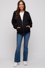 Black Front Zipper Hooded Maternity Sweater