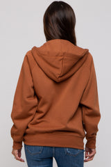 Camel Front Zipper Hooded Maternity Sweater