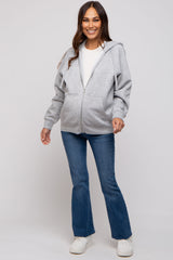 Heather Grey Front Zipper Hooded Maternity Sweater