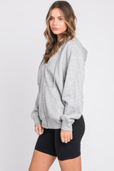 Heather Grey Front Zipper Hooded Sweater