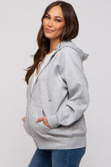 Heather Grey Front Zipper Hooded Maternity Sweater