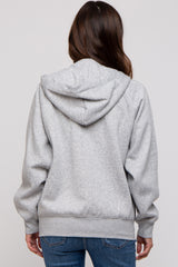 Heather Grey Front Zipper Hooded Maternity Sweater