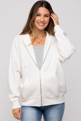 Ivory Front Zipper Hooded Maternity Sweater