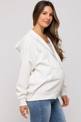 Ivory Front Zipper Hooded Maternity Sweater