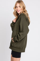 Olive Front Zipper Hooded Sweater