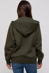 Olive Front Zipper Hooded Maternity Sweater