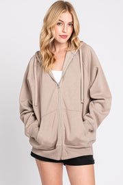 Taupe Front Zipper Hooded Sweater