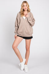 Taupe Front Zipper Hooded Sweater