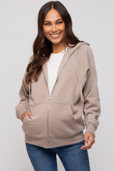 Taupe Front Zipper Hooded Maternity Sweater