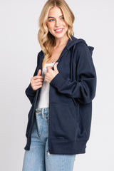 Navy Front Zipper Hooded Sweater