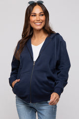 Navy Front Zipper Hooded Maternity Sweater