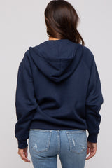 Navy Front Zipper Hooded Maternity Sweater