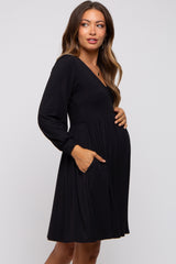 Black Long Puff Sleeve Maternity Dress