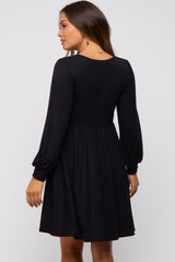 Black Long Puff Sleeve Maternity Dress