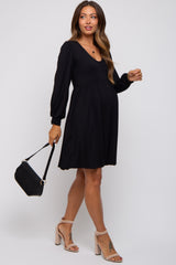 Black Long Puff Sleeve Maternity Dress