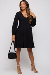 Black Long Puff Sleeve Maternity Dress