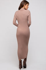 Taupe Ribbed Turtle Neck Midi Dress