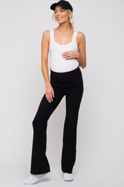 Black Ribbed Maternity Flared Leggings