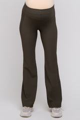 Olive Ribbed Maternity Flared Leggings