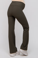 Olive Ribbed Maternity Flared Leggings