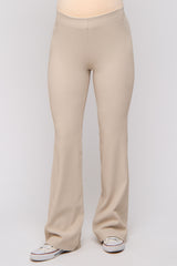 Cream Ribbed Maternity Flared Leggings