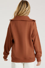 Camel High-Neck Maternity Fleece Pullover