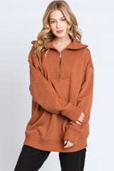 Camel High-Neck Maternity Fleece Pullover