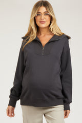 Charcoal High-Neck Maternity Fleece Pullover