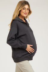 Charcoal High-Neck Maternity Fleece Pullover