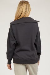 Charcoal High-Neck Maternity Fleece Pullover