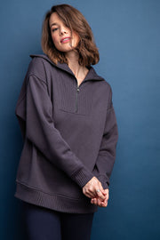 Charcoal High-Neck Fleece Pullover