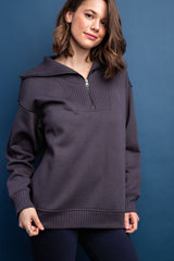 Charcoal High-Neck Fleece Pullover