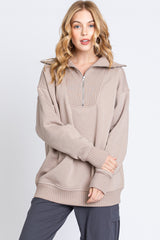 Taupe High-Neck Maternity Fleece Pullover