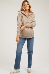 Taupe High-Neck Maternity Fleece Pullover