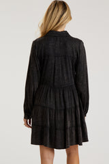 Charcoal Button Down Tiered Long Sleeve Maternity Dress