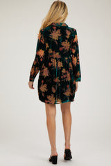 Forest Green Velvet Floral Burnout Button Front Long Sleeve Maternity Dress