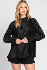 Black Textured Mock Neck Blouse